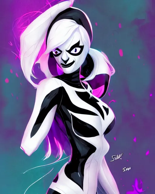 Prompt: Emma Stone Spider-Gwen venom, art by lois van baarle and loish and ross tran and rossdraws and sam yang and samdoesarts and artgerm, digital art, highly detailed, intricate, sharp focus, Trending on Artstation HQ, deviantart, unreal engine 5, 4K UHD image