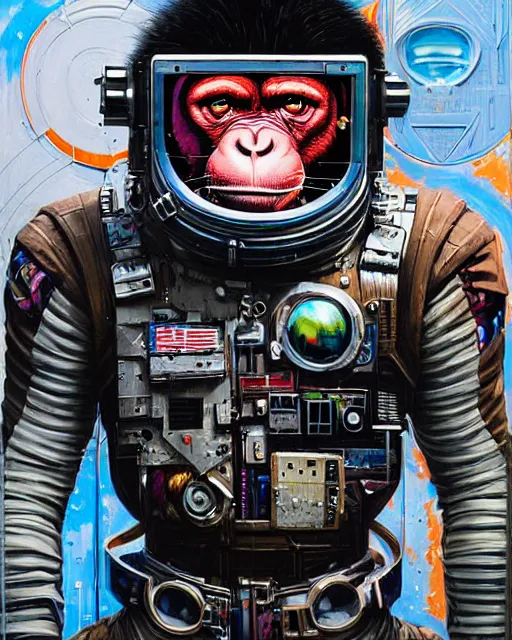 Prompt: a portrait of a muscular anthropomorphic cyberpunk howler chimp in spacesuit armor by sandra chevrier, by jon foster, detailed render, extremely hyperdetailed, tape deck, epic composition, cybernetics, 4 k realistic, cryengine, realistic shaded lighting, sharp focus, masterpiece, by enki bilal