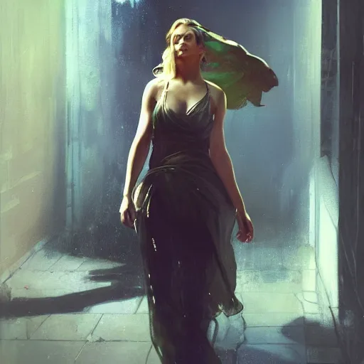 Image similar to margot robbie, hyperrealistic full figure, bladerunner street alley, art of elysium by frank frazetta and by jeremy mann and by alphonse mucha, fantasy art, photo realistic, dynamic lighting, artstation, full figure poster, volumetric lighting, very detailed face, 4 k, award winning