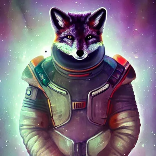 Image similar to a space fox, portrait, sci fi style, modern look, digital art, traveling through time and space, expressive lighting, aura