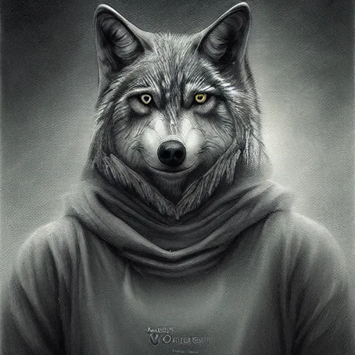 Prompt: Wolf as a painter, artwork by Antón Semenov,