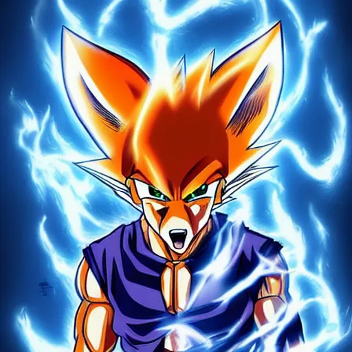 Image similar to A fox in the style of Dragonball Z, fox, anime, artstation, highly detailed