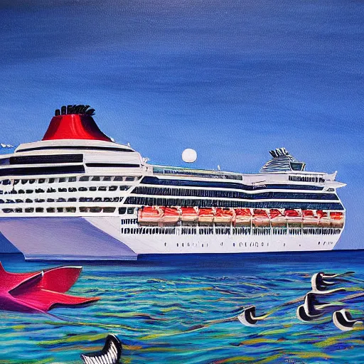 Image similar to an awesome painting with cruise ship by peter klasen