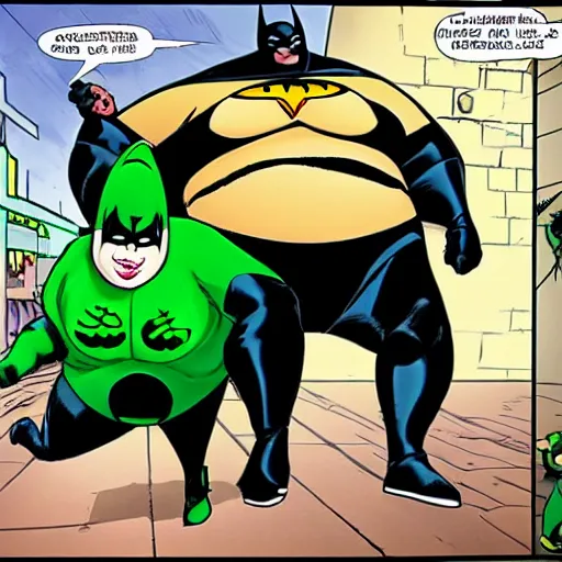 Prompt: obese batman and riddler