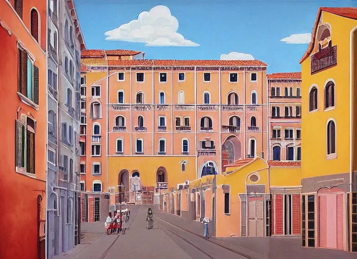 Prompt: symmetry!! italian city, a beautiful painting representative of the art style of wes anderson and spike jonze