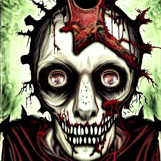 Prompt: asymmetrical zombie king portrait, fallen, decay, lost, depressed, borderline, schizophrenia