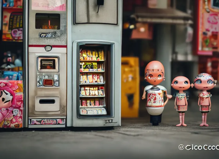 Image similar to closeupof portrait of tin toy tokyo corner store and vending machines, depth of field, zeiss lens, detailed, centered, photoshoot, by nicoletta ceccoli, mark ryden, lostfish, breathtaking, 8 k resolution, extremely detailed, beautiful, establishing shot, artistic, hyperrealistic, octane render, - h 7 0 4