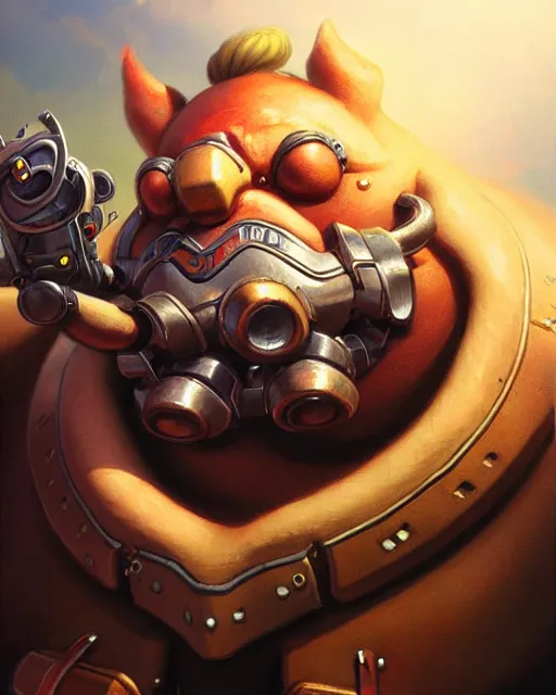 Image similar to roadhog from overwatch, character portrait, portrait, close up, highly detailed, intricate detail, amazing detail, sharp focus, vintage fantasy art, vintage sci - fi art, radiant light, caustics, by boris vallejo