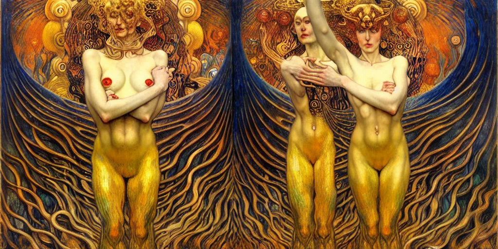 Image similar to Divine Chaos Engine by Karol Bak, Jean Delville, William Blake, Gustav Klimt, and Vincent Van Gogh, symbolist, visionary