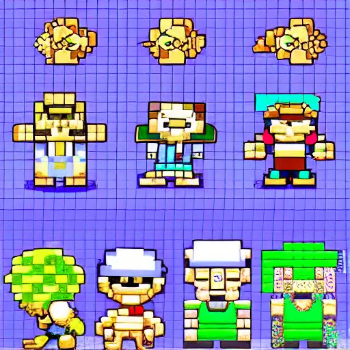 Prompt: pixel art sprite sheet for a 1 6 bit platformer game by sega