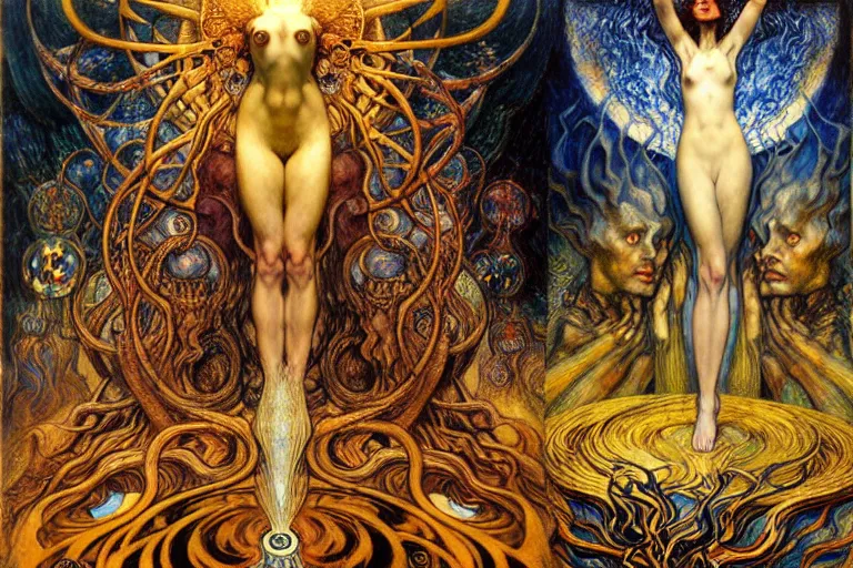 Image similar to Divine Chaos Engine by Karol Bak, Jean Delville, William Blake, Gustav Klimt, and Vincent Van Gogh, symbolist, visionary