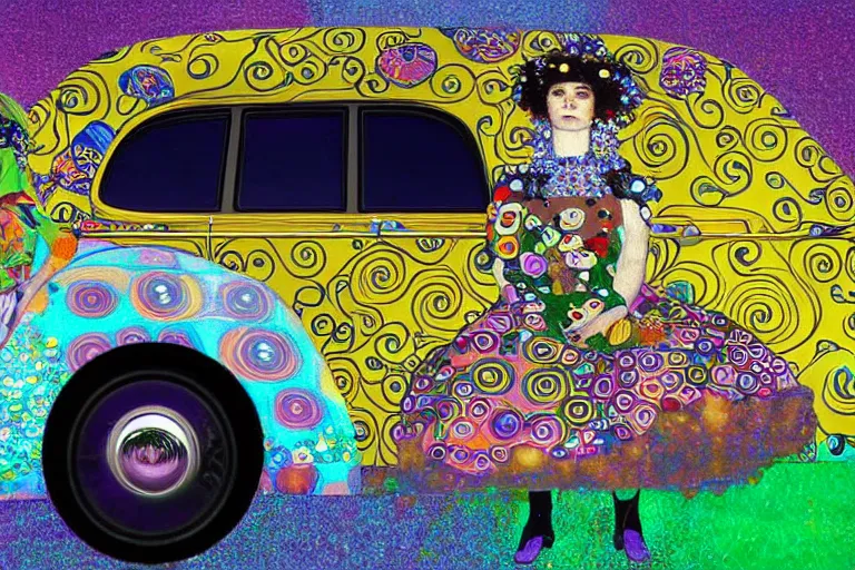 Prompt: gustav klimt lisa frank vw beetle