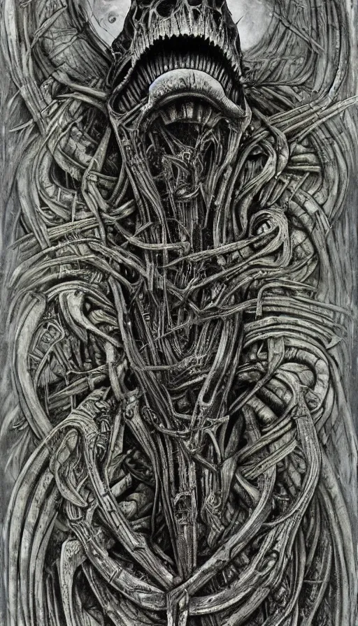 Image similar to the end of the world, by hr giger