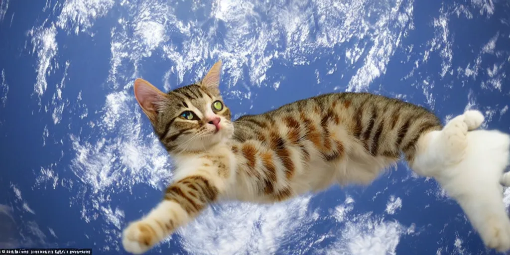 Image similar to an amazing award winning photo of a cat floating in the ISS, hyperdetailed