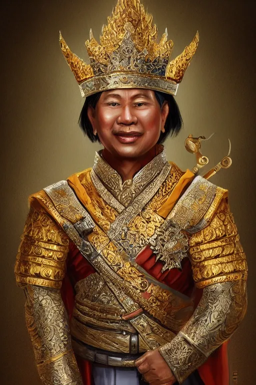 Image similar to full body portrait of king ramkamhaeng the great, thai warload, d & d, elegant, highly detailed, digital painting, artstation, concept art, smooth, sharp focus, illustration, art by jakrapan posayakrit