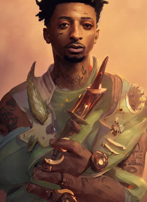 Image similar to 2 1 savage, from league of legends, hyper detailed, digital art, trending in artstation, cinematic lighting, studio quality, smooth render, fluorescent skin, unreal engine 5 rendered, octane rendered, art style by klimt and nixeu and ian sprigger and wlop and krenz cushart