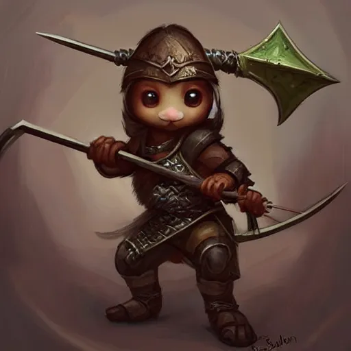 Image similar to cute little anthropomorphic Guinea Pig Crossbow Archer, tiny, small, short, Chainmail outfit, cute and adorable, pretty, beautiful, DnD character art portrait, matte fantasy painting, DeviantArt Artstation, by Jason Felix by Steve Argyle by Tyler Jacobson by Peter Mohrbacher, cinema