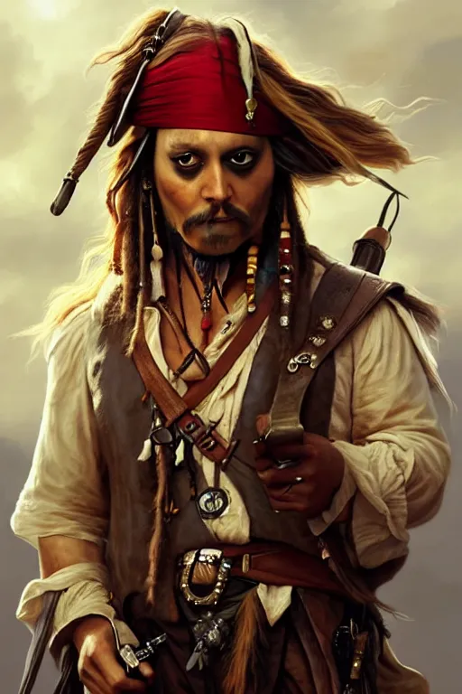 Prompt: Boris Johnson as Jack Sparrow, portrait, highly detailed, digital painting, artstation, concept art, smooth, sharp focus, illustration, cinematic lighting, art by artgerm and greg rutkowski and alphonse mucha