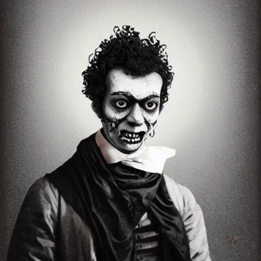 Image similar to alexander pushkin the zombie, realistic