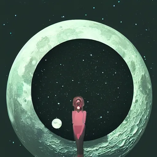 Image similar to detailed masterpiece of a holo around the moon, cartoon face on it, old photo, detailed, sci - fi, technology, digital art, art station, beeple