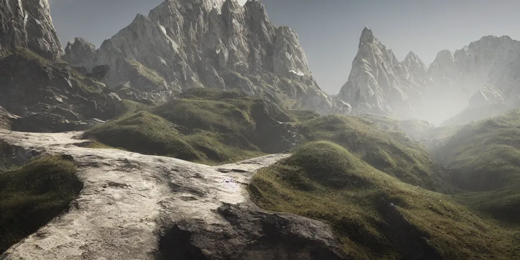 Image similar to path between two mountains unreal engine render