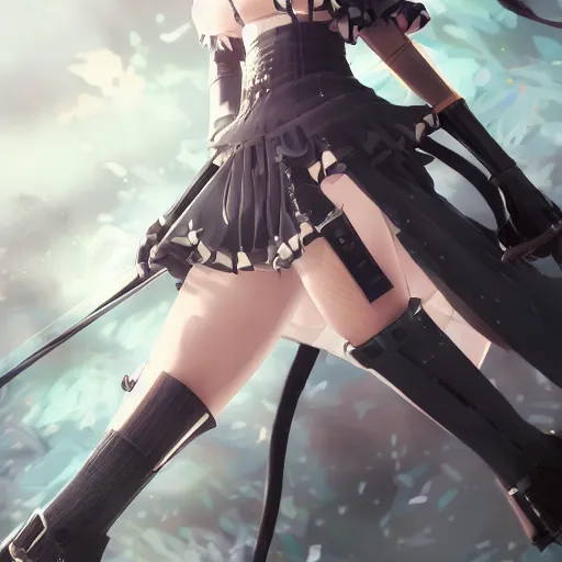 Prompt: Battleship Haruna from Kantai Collection as 2B nier automata, cute, intricate, elegant, highly detailed, digital painting, 4k, HDR, concept art, smooth, sharp focus, illustration,Raytracing , Anime wallpaper ,intricate, elegant, highly detailed