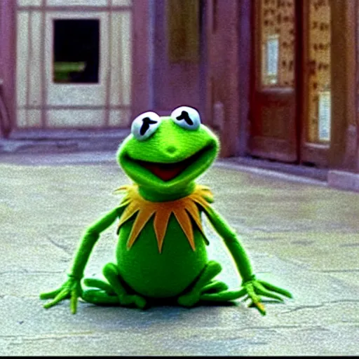 Image similar to a still of kermit the frog in spirited away ( 2 0 0 1 )