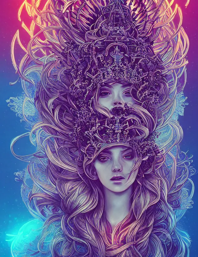 Prompt: symmetrical, centered, goddess close-up portrait wigh crown made of skulls. phoenix betta fish, phoenix, bioluminiscent creature, super intricate ornaments artwork by Tooth Wu and wlop and alena aenami and greg rutkowski