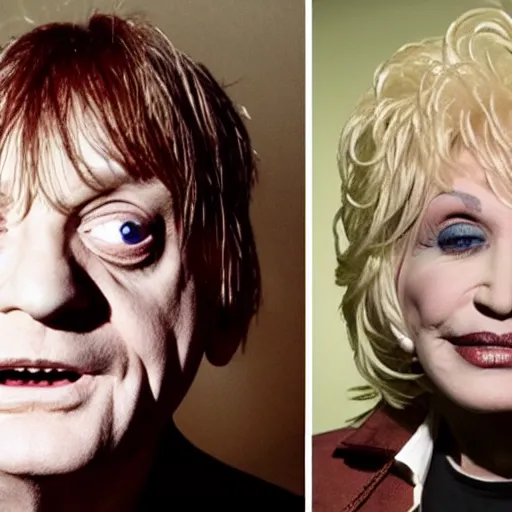 Image similar to morph between mark e smith and dolly parton