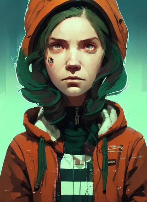 Prompt: highly detailed portrait of a cloudpunk young seattle lady, tartan hoody, by atey ghailan, by greg rutkowski, by greg tocchini, by james gilleard, by joe fenton, by kaethe butcher, gradient green, brown, blonde crea, orange, brown and white color scheme, grunge aesthetic!!! ( ( graffiti tag wall background ) )