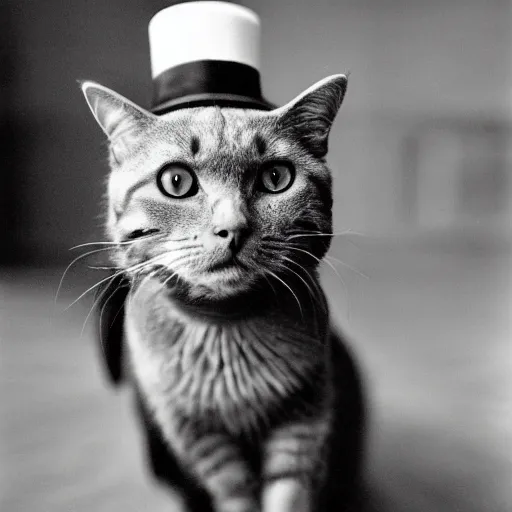 Prompt: A cat dressed as Otto von Bismarck, black and white photo, f 1.8, film grain