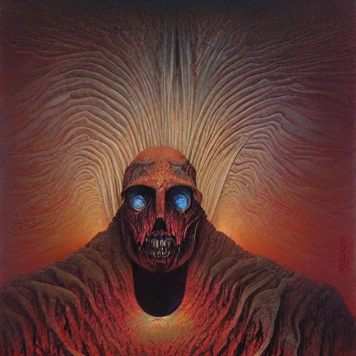 Prompt: an amazing masterpiece of art by gerald brom, zdzisław beksinski, crazed