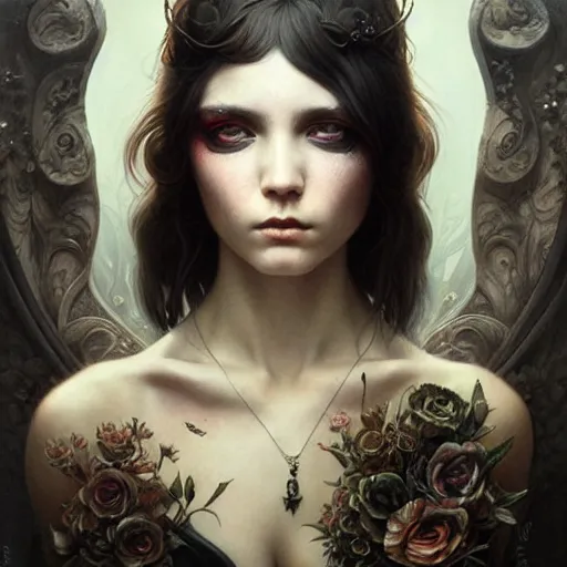 Image similar to a selfie of an emo girl in a tank top, intricate, elegant, highly detailed, smooth, sharp focus, award - winning, masterpiece, in the style of tom bagshaw, cedric peyravernay, peter mohrbacher