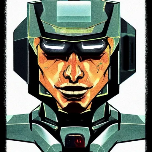 Prompt: video game concept sketch of a hi - tech robot portrait by cam sykes. an incredible final inked and colored concept art illustration by shaddy safadi. in the style of syd mead.