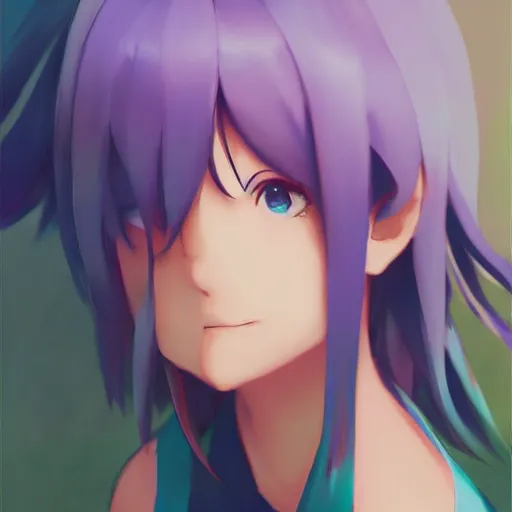 Image similar to aqua from konosuba, painting, cool color palette, refreshing, soft lighting, by hayao myazaki, by wlop