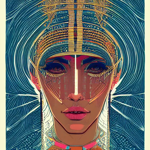 Image similar to portrait of mad egyptian queen, symmetrical, by juan gimenez and victo ngai, drawing, illustration, clear line