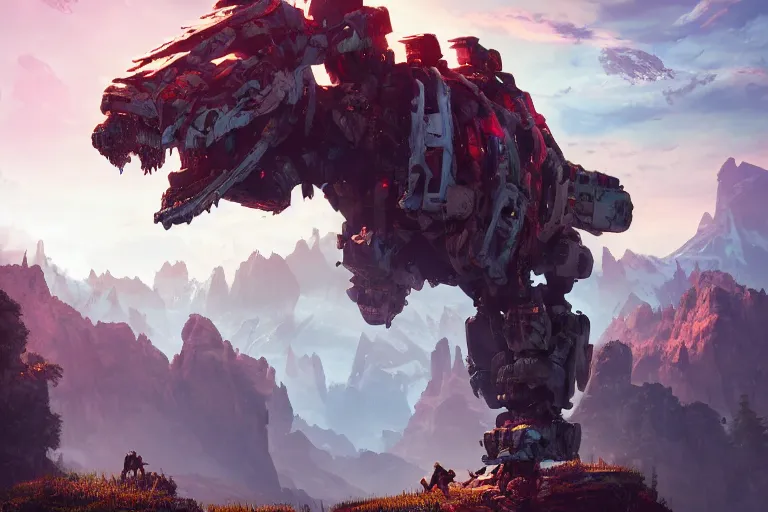 Image similar to tremortusk machine mecanical creature robot of horizon forbidden west horizon zero dawn radiating a glowing aura global illumination ray tracing hdr fanart arstation by ian pesty and alena aenami artworks in 4 k