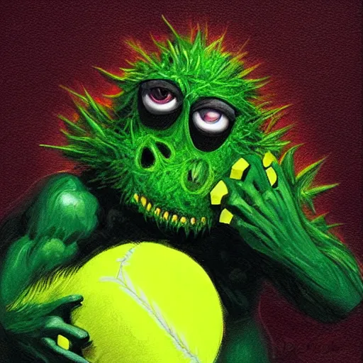 Image similar to a tennis ball monster, digital art, fantasy, magic, trending on artstation, ultra detailed, professional illustration by Basil Gogos