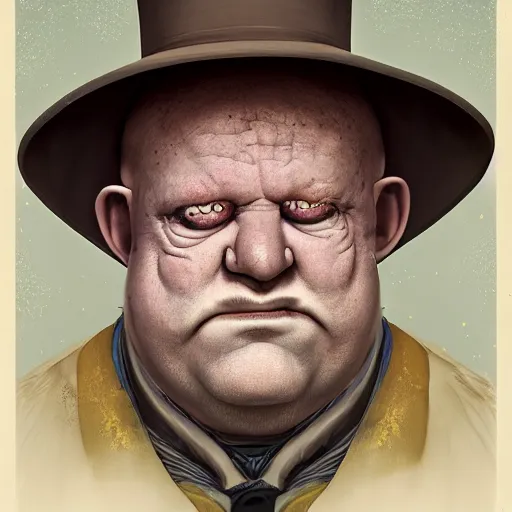 Image similar to realistic symmetrical photobash matte tarot portrait of a fat balding grey goblin with no teeth wearing a bavarian hat, background sacred geometry, Featured on Artstation, by Sheilah Beckett, wlop, Sharandula, Hiroshi Yoshida, Tom Bagshaw, Artgerm and Craig Mullins. Featured on Artstation, cgsociety, Behance, rainbow color scheme, narrative realism,f22,highly detailed,v-ray render,photorealistic,4k hd wallpaper