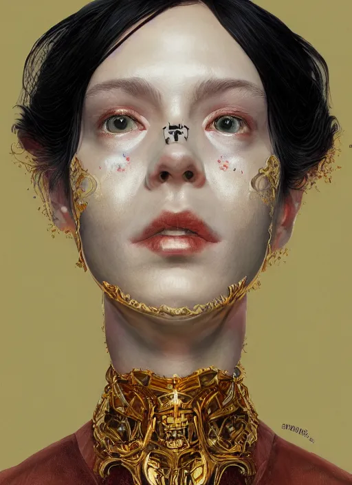 Image similar to gold portrait :: by Martine Johanna and Simon Stålenhag and Chie Yoshii and wlop and Guillermo del toro :: ornate, dynamic, particulate, rich colors, elegant, centered, artstation, smooth, sharp focus, octane render, 3d