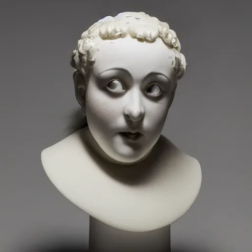 Prompt: a porcelain portrait bust of pierrot, 1 8 th century style, british museum, studio lighting, 4 k