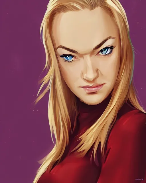 Image similar to yvonne strahovski, full shot, very anime, digital art, ambient lighting, perfect composition, dynamic lighting, detailed face, very extremely detailed blue eyes, smooth shading