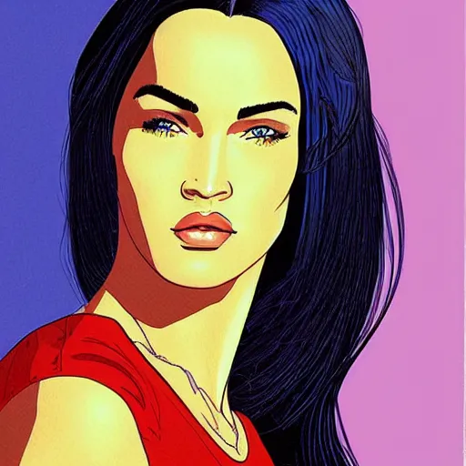 Image similar to “ megan fox retro minimalist portrait by jean giraud, moebius starwatcher comic, 8 k ”