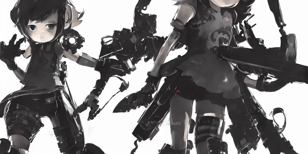 Image similar to splatoon nintendo one character digital painting no blur, concept art, character sheet nier automata 2 d, yoji shinkawa, yoshitaka amano, cyberpunk, trending on artstation, featured on pixiv, hyper detail, cinematic composition, 8 k