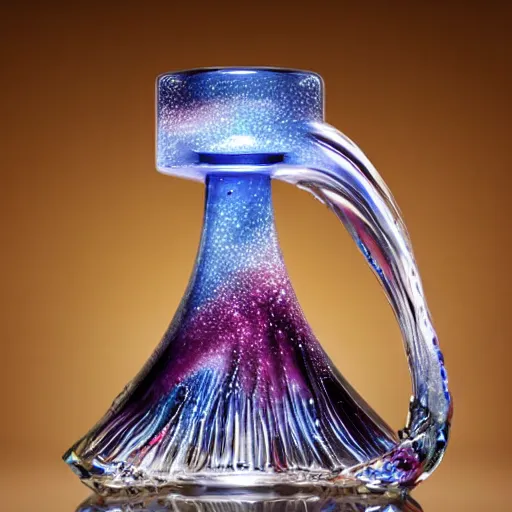 Image similar to perfume bottle surrounded by artistic galactic water waves