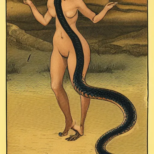 Prompt: a woman with the lower body of a snake