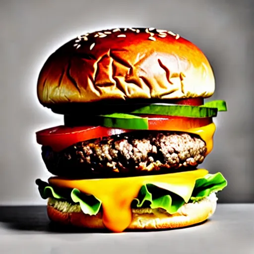 Image similar to The ultimate cheeseburger. Perfect photography.