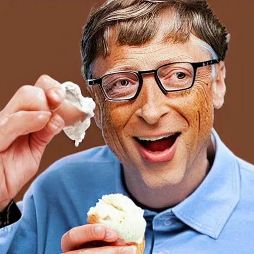 Image similar to bill gates eating ice cream, photorealistic