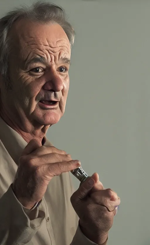 Prompt: bill murray talking stupidly, cinematic composition and lighting