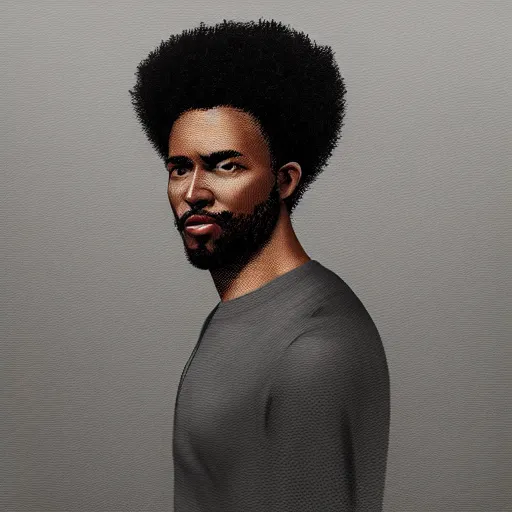 Image similar to portrait of a black man with afro wearing headphones, looking cool, digital painting, artstation